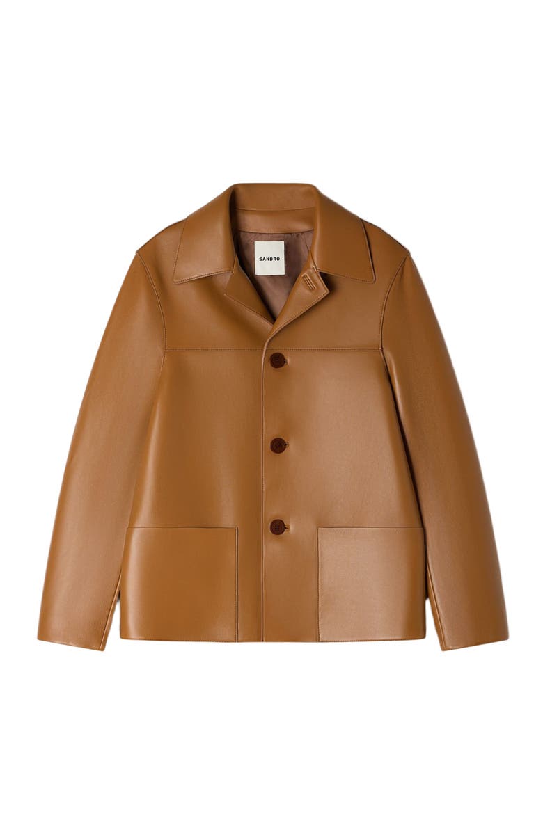 SANDRO Buttoned lambskin jacket, Alternate, color, Camel