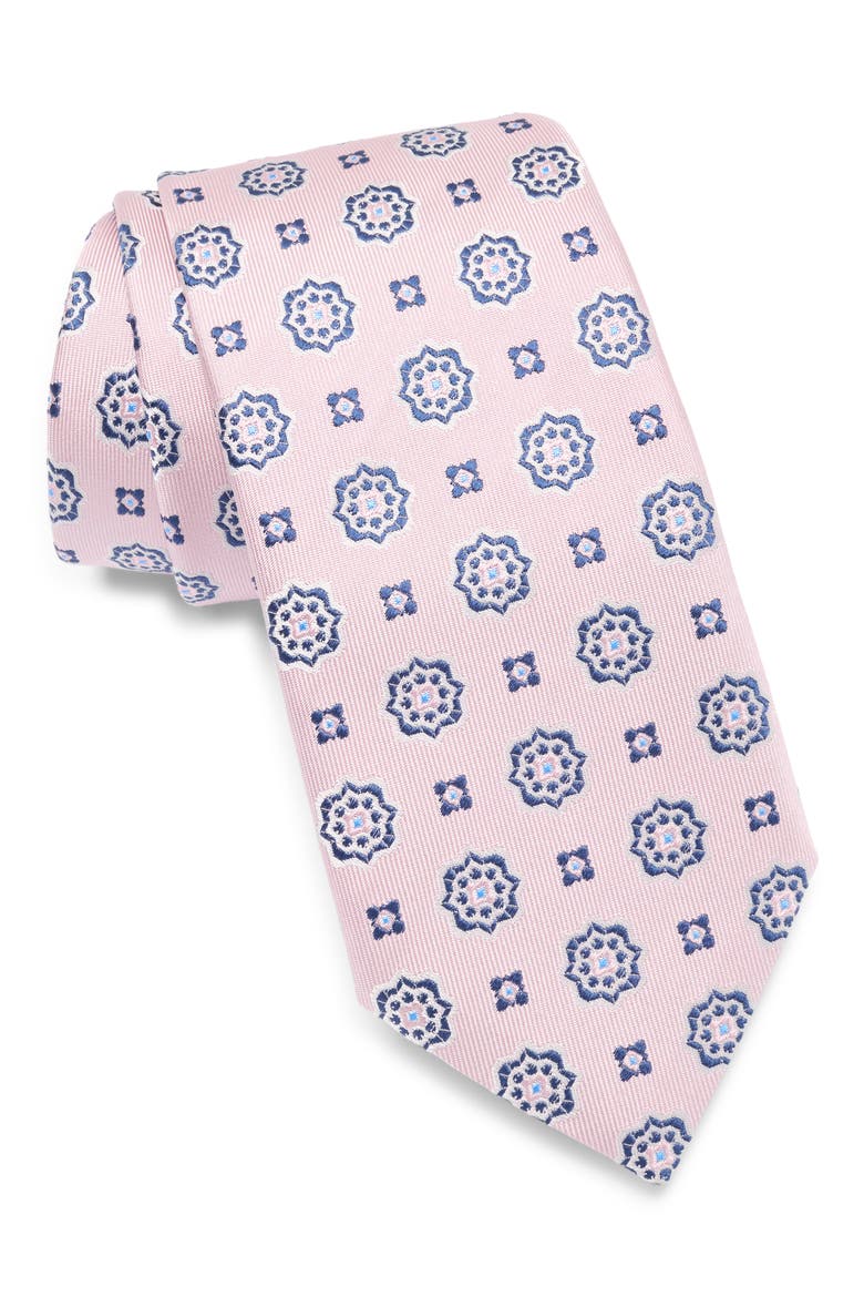 Medallion Silk Blend Tie, Main, color, OPEN PINK