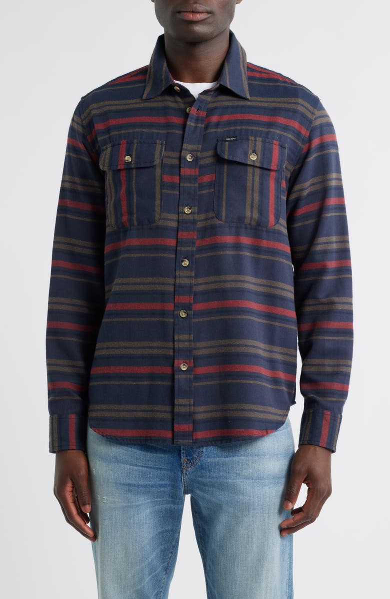 DARK SEAS Briarcreek Stripe Flannel Button-Up Shirt, Main, color, Navy