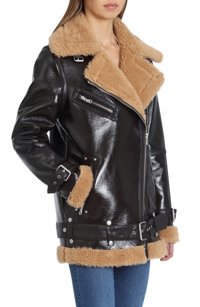 Avec Les Filles Faux Shearling Biker Jacket, Alternate, color,