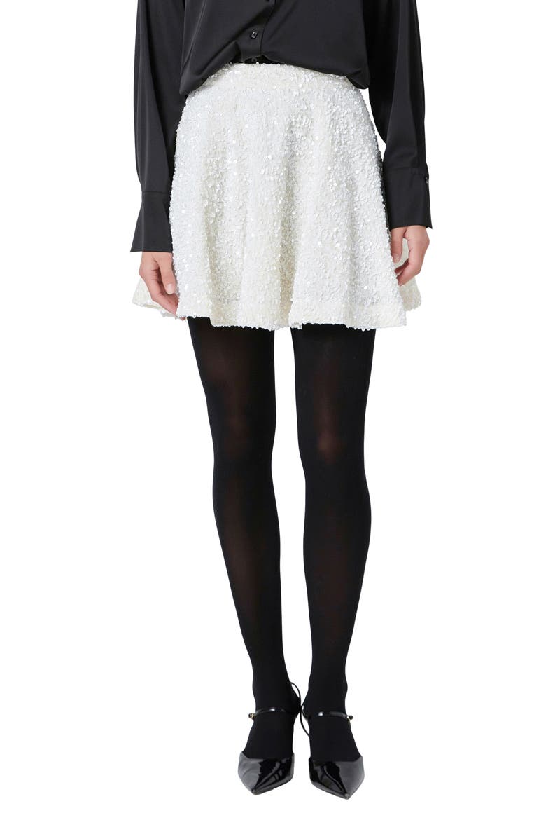 Sequin Flare Miniskirt, Main, color, IVORY