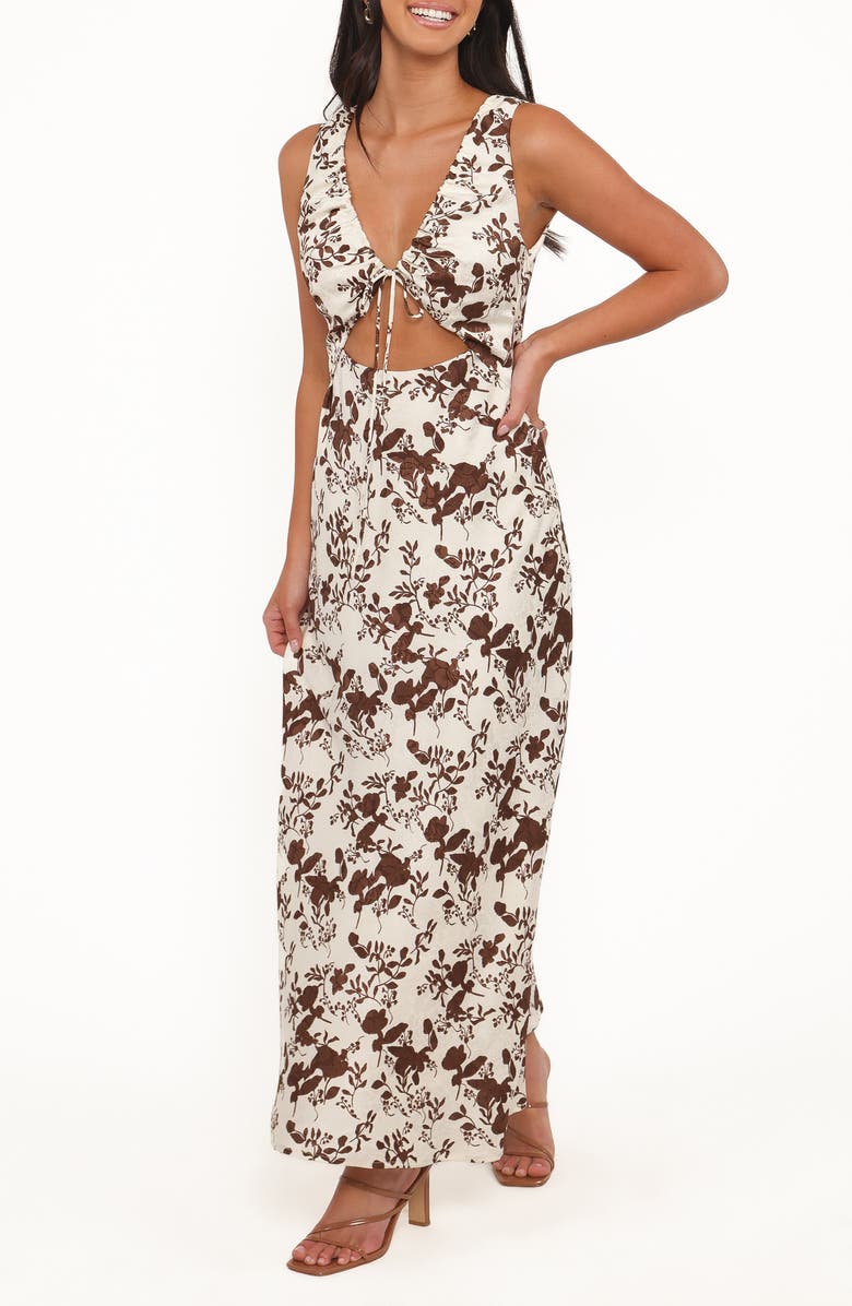 Petal & Pup Noemi Floral Print Maxi Dress, Alternate, color, Brown Floral