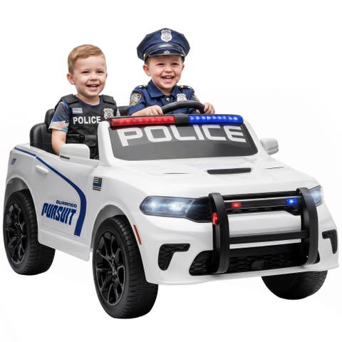 12V 2-Seater Dodge Police Ride-On Car, Remote Control, White