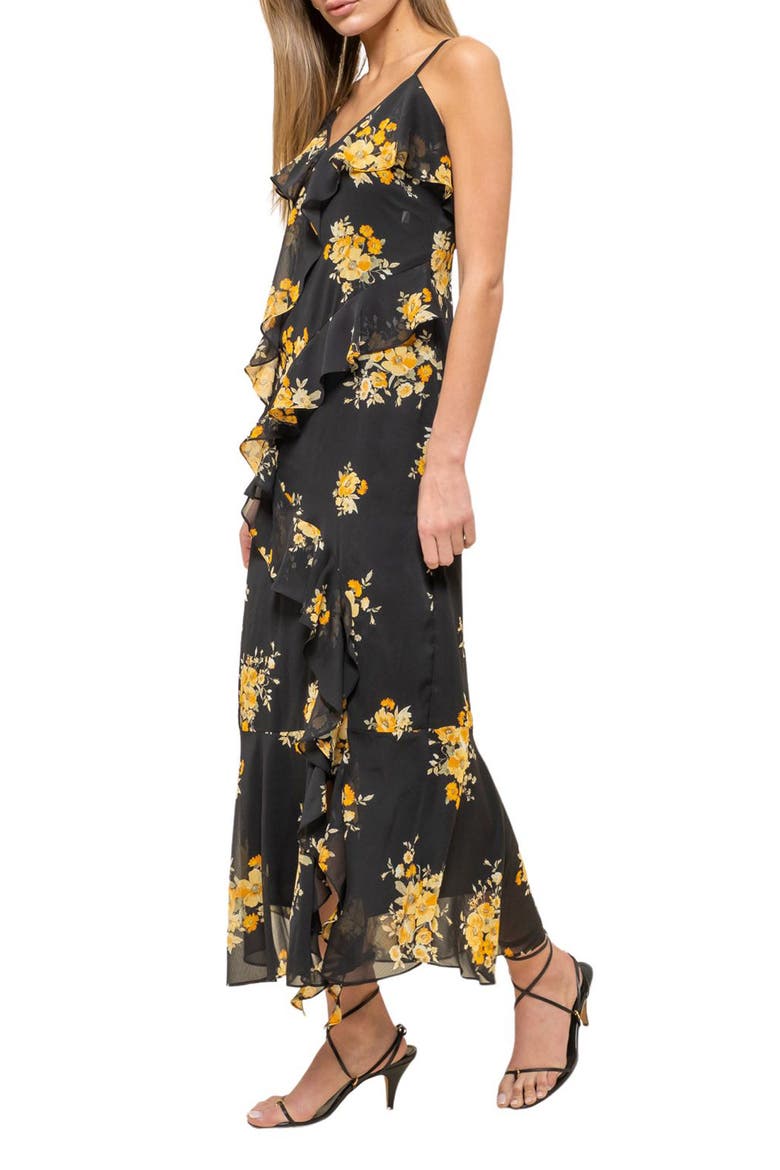 Floral Ruffle Midi Dress, Alternate, color, BLACK MULTI