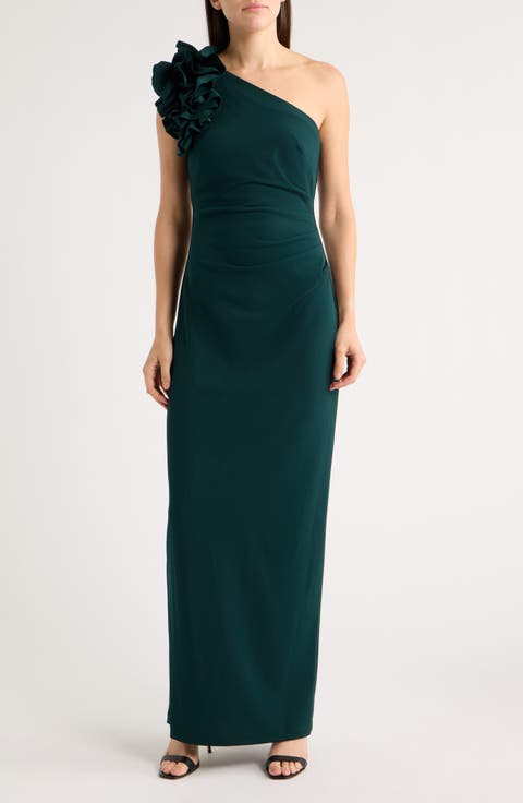 One-Shoulder Ruffle Scuba Crepe Dress