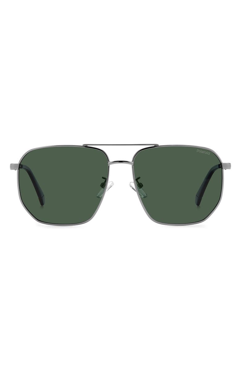 Polaroid 59mm Polarized Rectangular Sunglasses, Alternate, color, Ruthenium/ Green Polarized