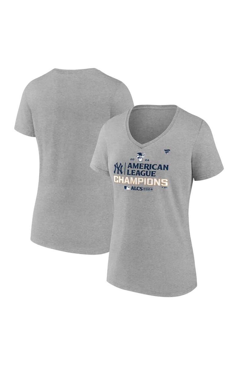 FANATICS Women's Fanatics Heather Gray New York Yankees 2024 American League Champions Locker Room V-Neck T-Shirt, Alternate, color, 