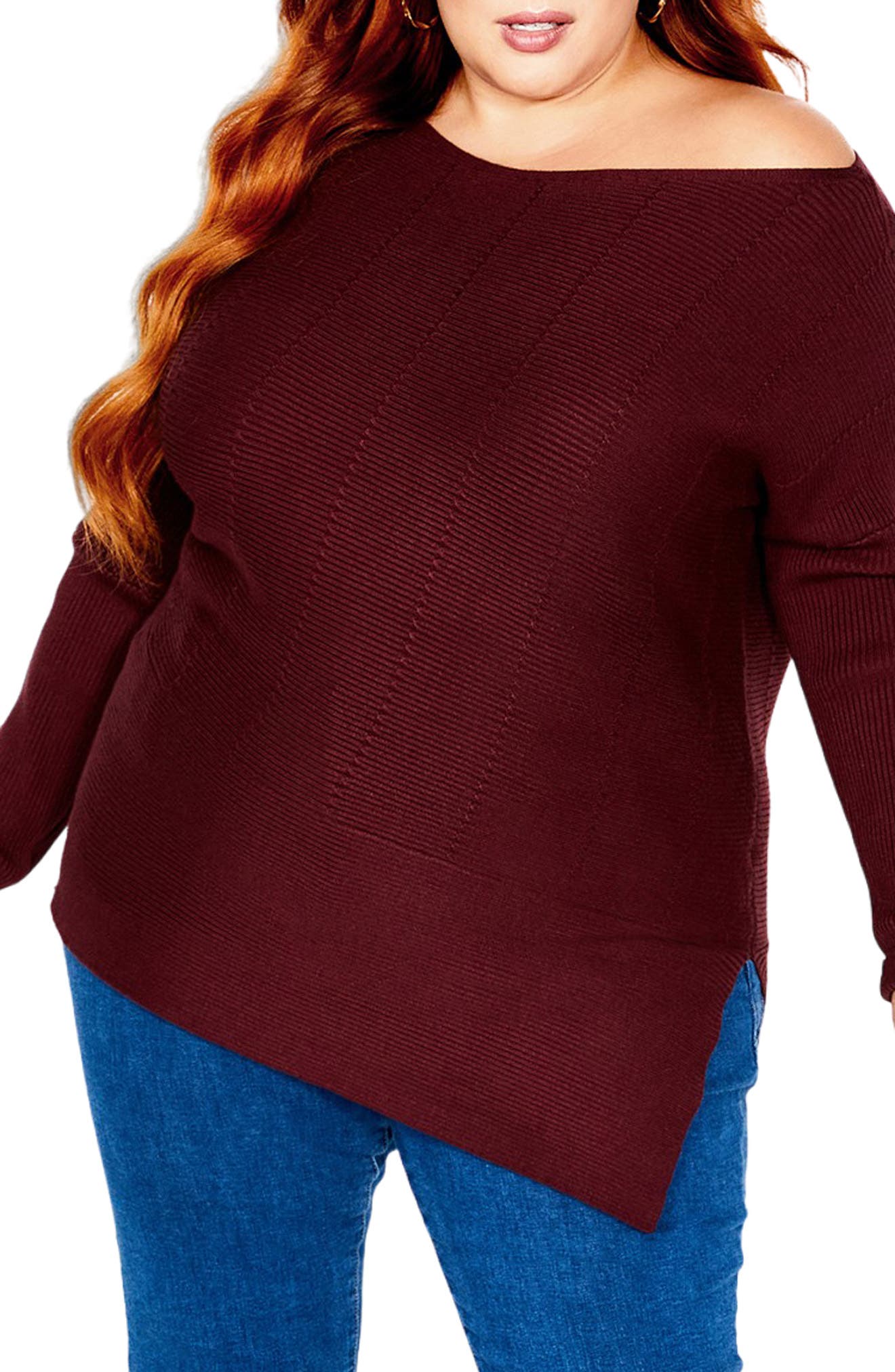 Lean In One-Shoulder Rib Sweater - image 3