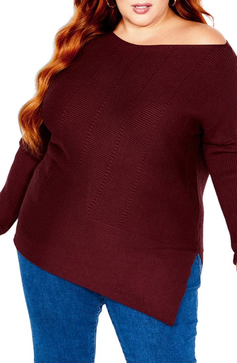 Lean In One-Shoulder Rib Sweater (Plus)