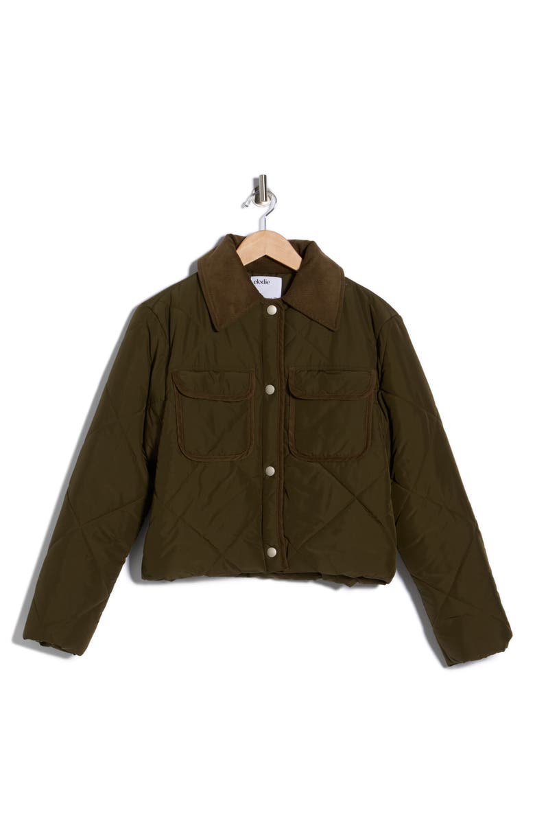 Elodie Corduroy Trim Diamond Quilted Jacket, Alternate, color, Olive