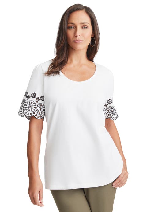 Eyelet Scoop-Neck Tee (Plus)