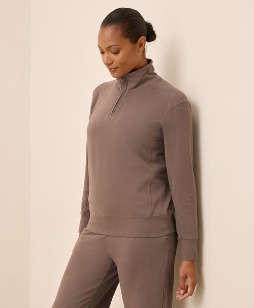 Pact Organic Cotton Cloudknit Quarter Zip In Brown