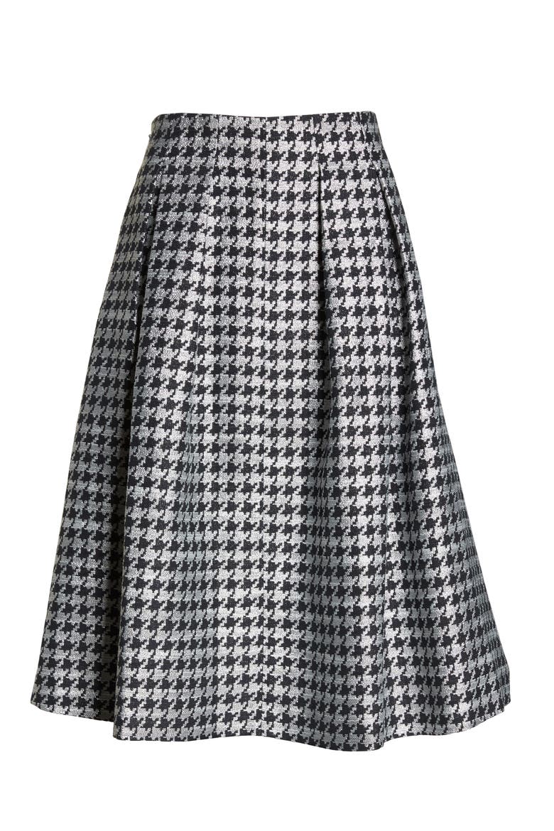 Houndstooth Pleated Skirt, Alternate, color, BLACK