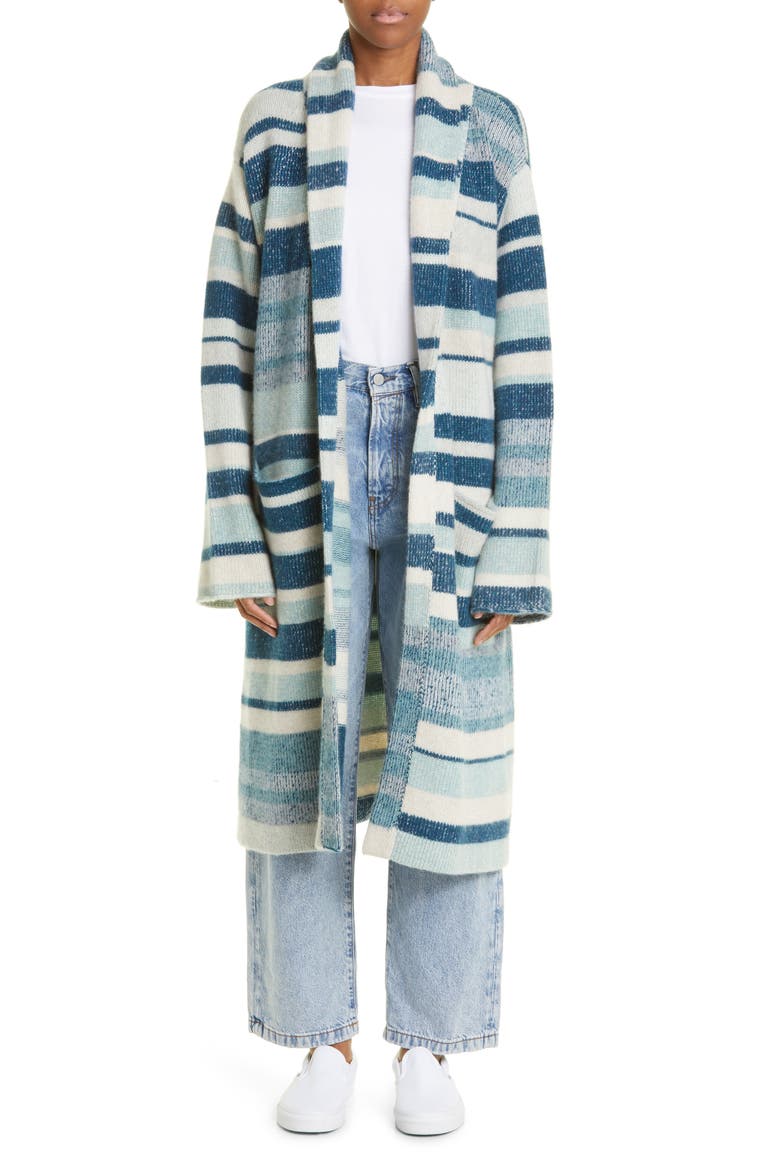 Stripe Cashmere Robe Sweater, Main, color, TURKISH BLUE/ PEACOCK/ WHITE