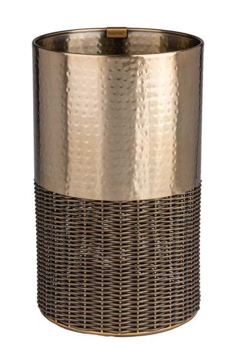 Asher Modern 2-Tone Faux Wicker/Metal Cylinder Waste Basket