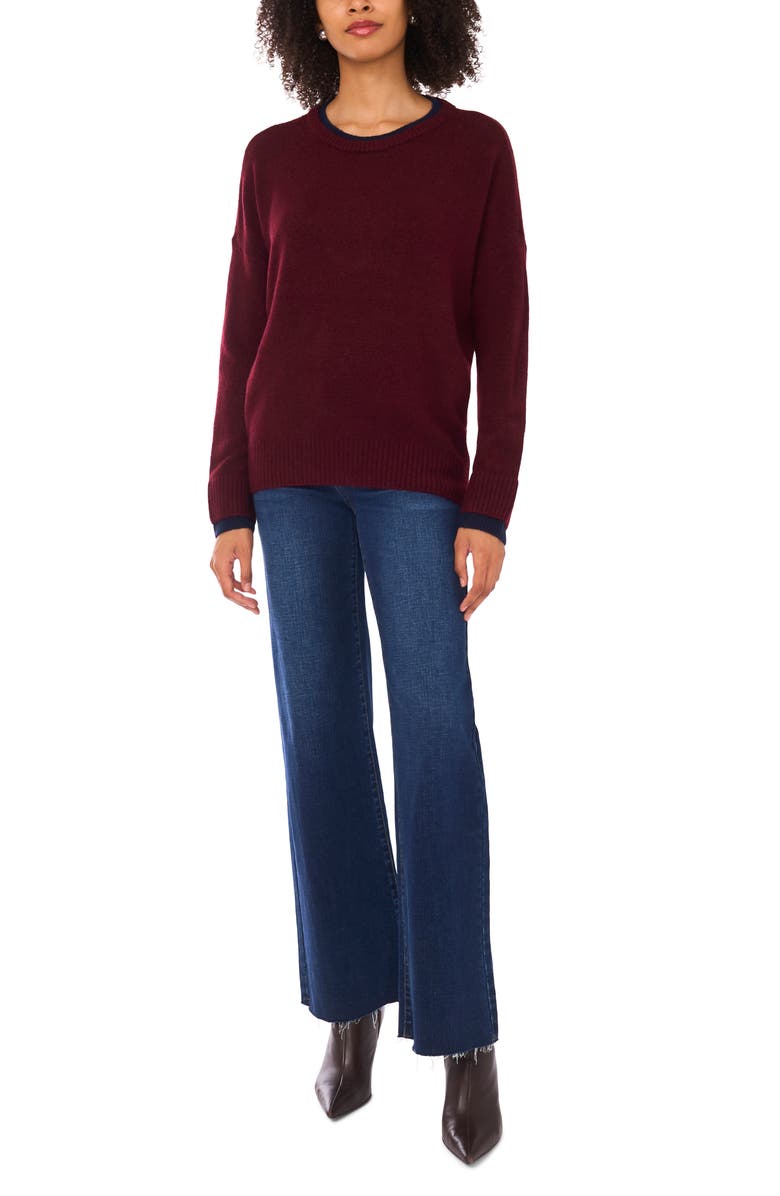 Halogen<sup>®</sup> Tipped Crewneck Sweater, Alternate, color, Wine