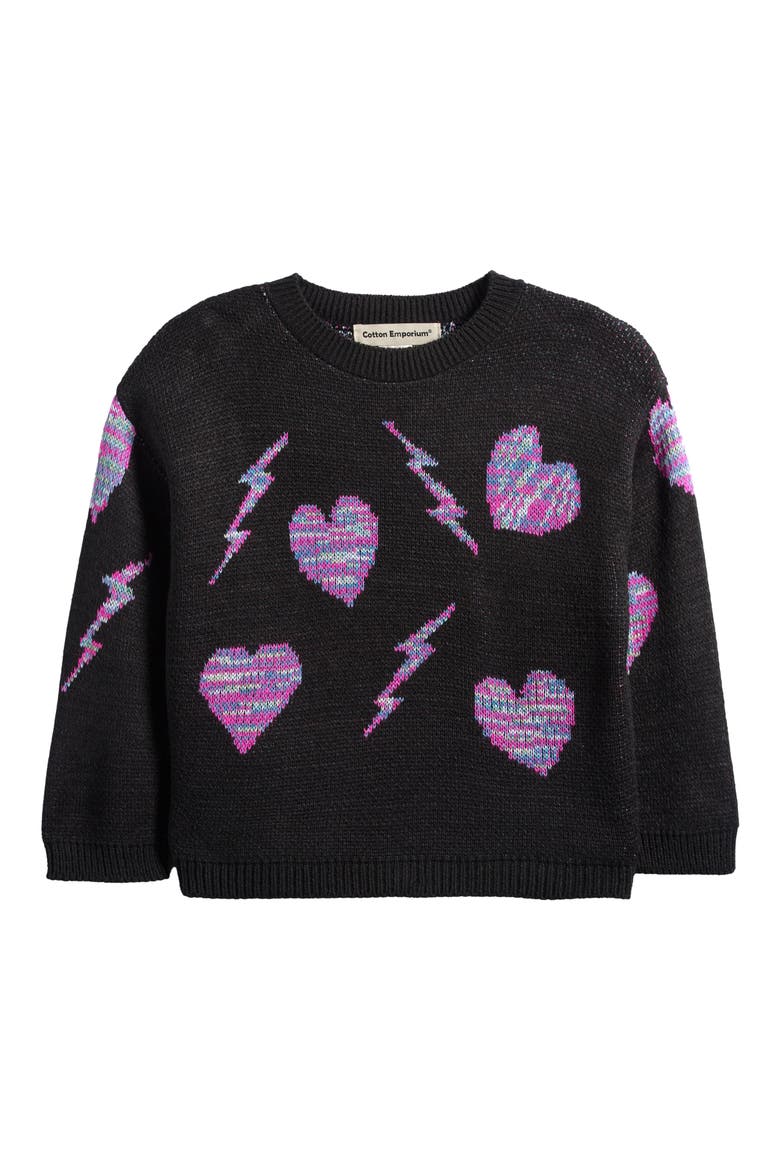 Kids' Electric Heart Sweater, Main, color, BLACK