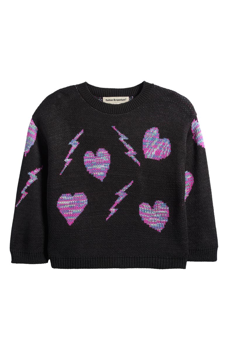 Cotton Emporium Kids' Electric Heart Sweater, Main, color, Black