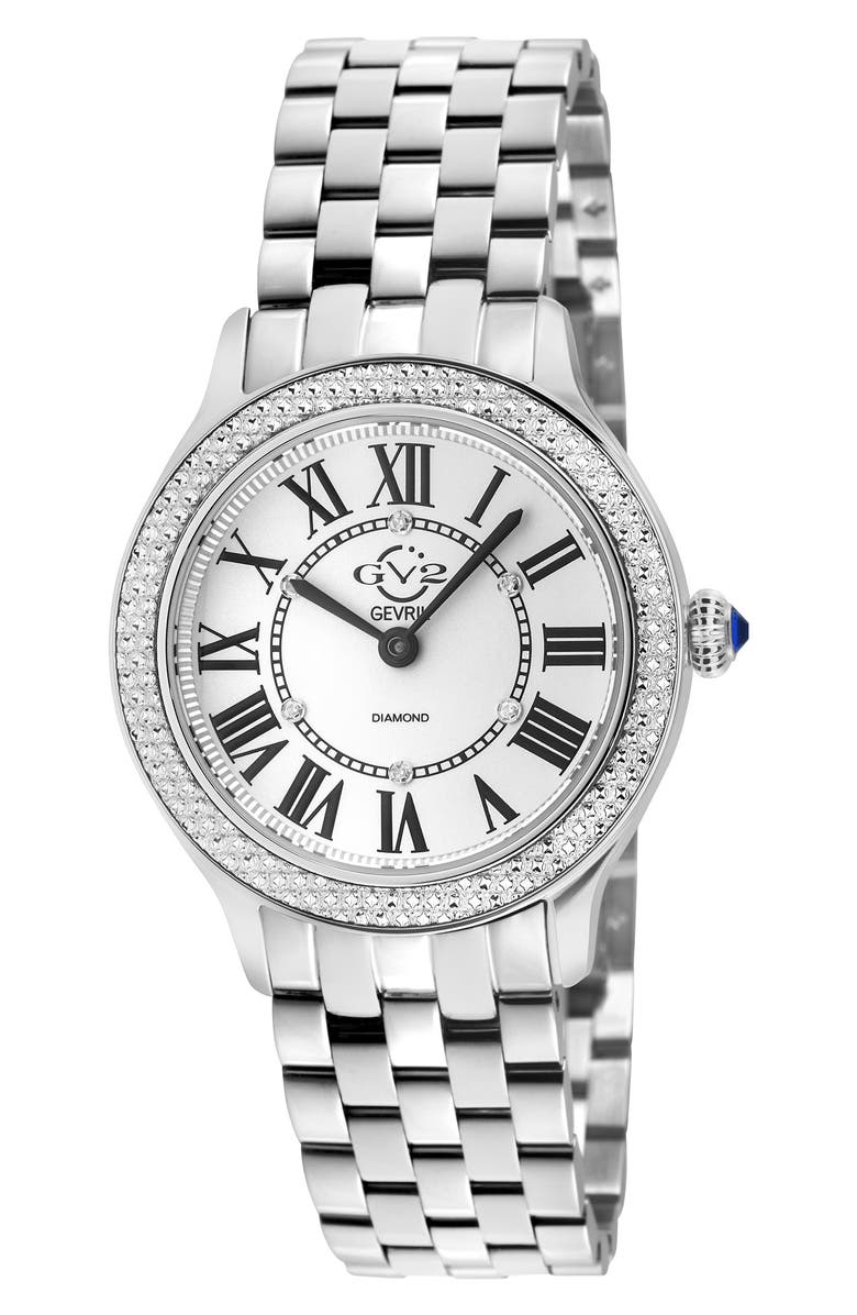 GEVRIL Milan Diamond Dial Swiss Quartz Bracelet Watch, 32mm - 0.03ct., Main, color, Silver