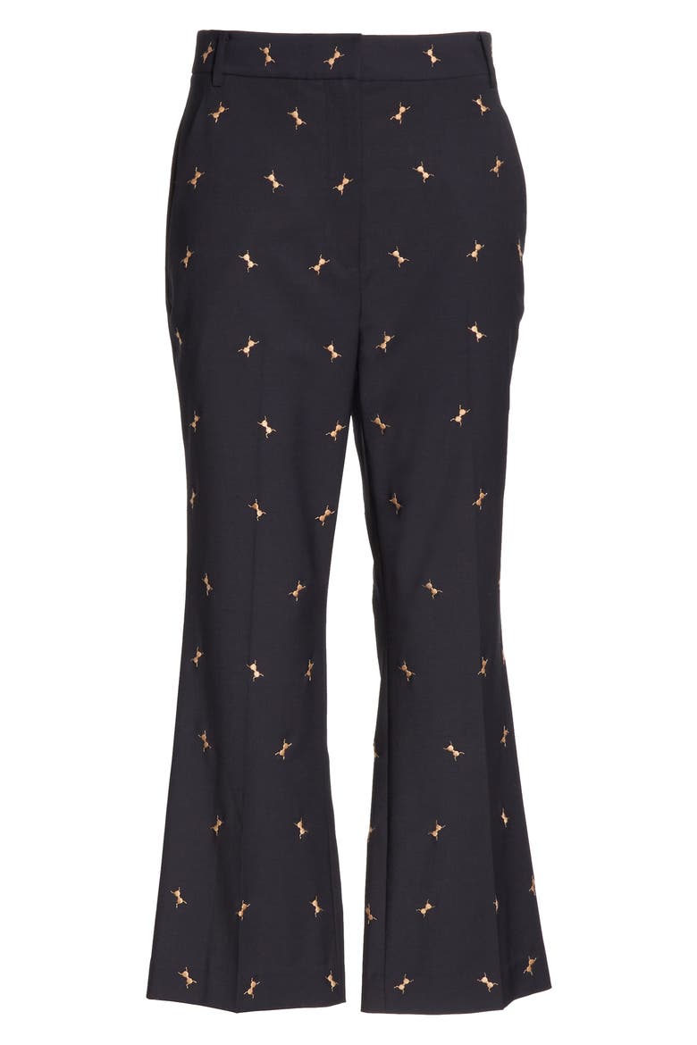 Ant Embroidered Crop Flare Pants, Alternate, color, DARK NAVY/ CARAMEL MULTI