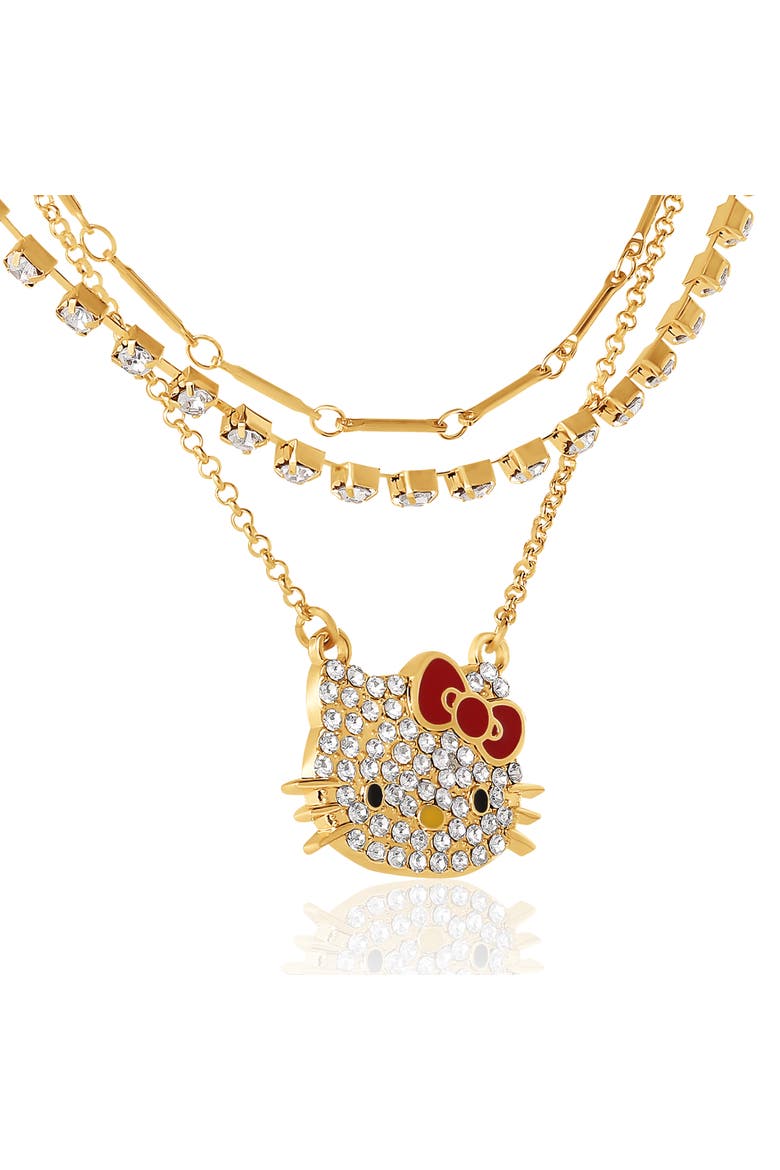 Double Chain Necklace with Crystal Embellished Charm, Alternate, color, Gold Tone