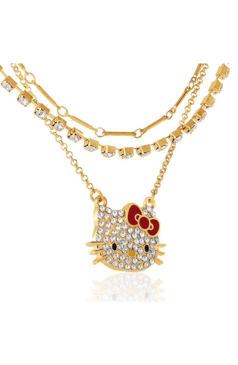 Hello Kitty Double Chain Necklace with Crystal Embellished Charm, Alternate, color, Gold Tone