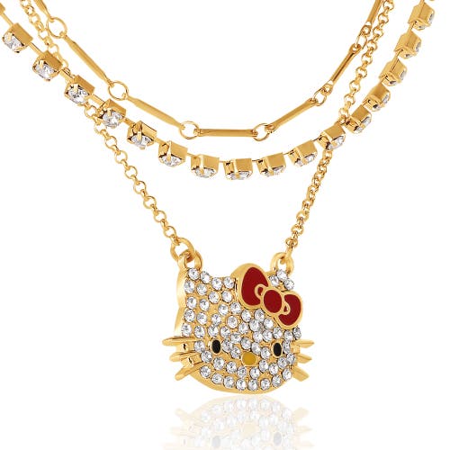 Hello Kitty Double Chain Necklace With Crystal Embellished Charm In Gold