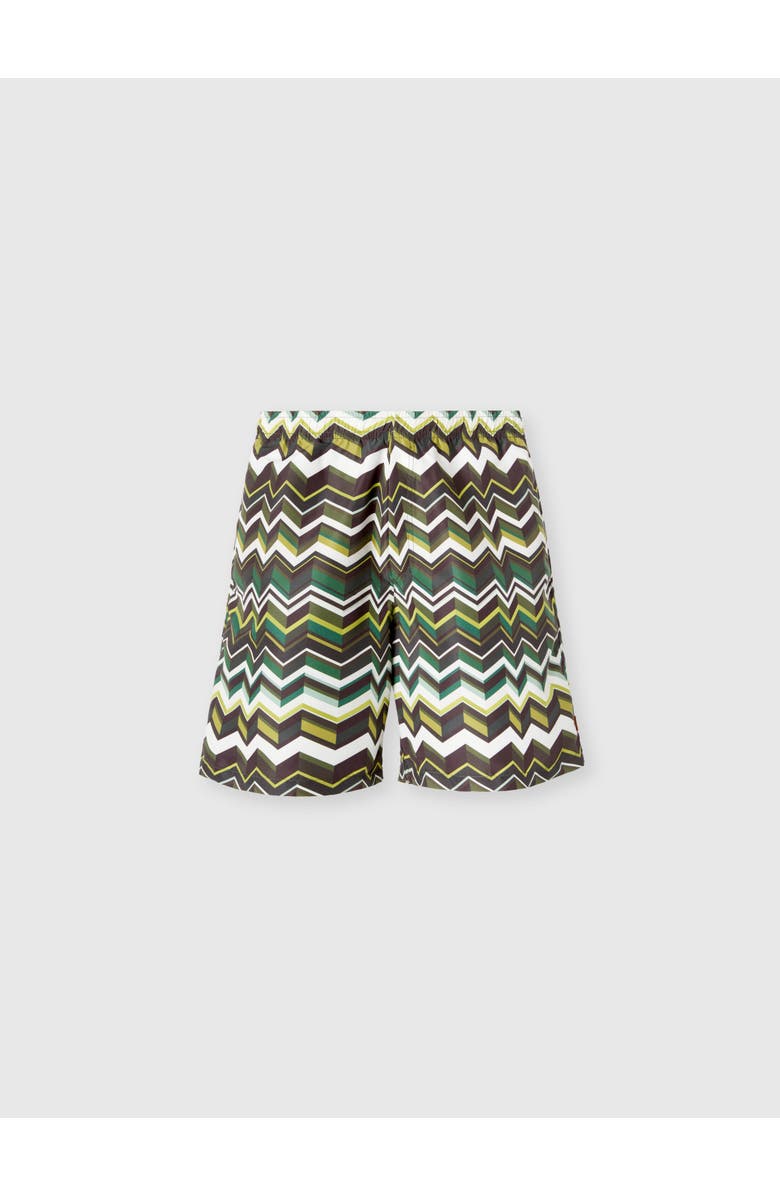UM Long Swim Shorts With Irregular Zigzag Print, Main, color, Green
