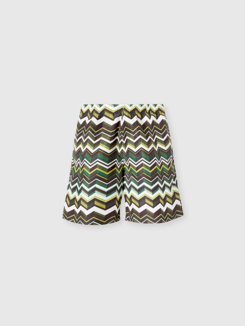 Long Swim Shorts With Irregular Zigzag Print