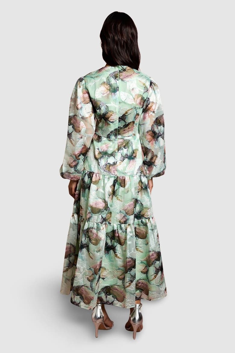 Puff Sleeve Jacquard Midaxi Dress, Alternate, color, Sage