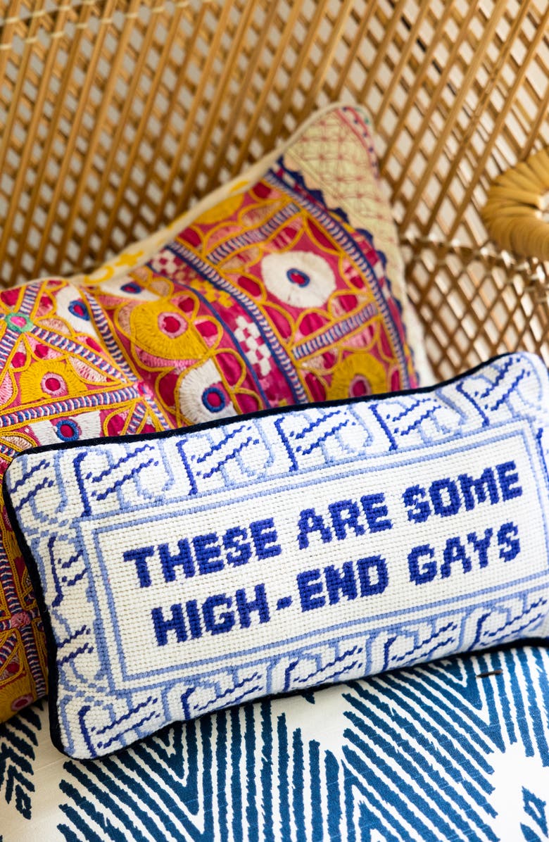 Furbish High-End Gays Needlepoint Pillow, Alternate, color, Blue, White