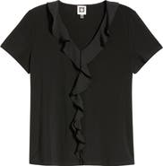 AK ANNE KLEIN Cascade Ruffle Front Top