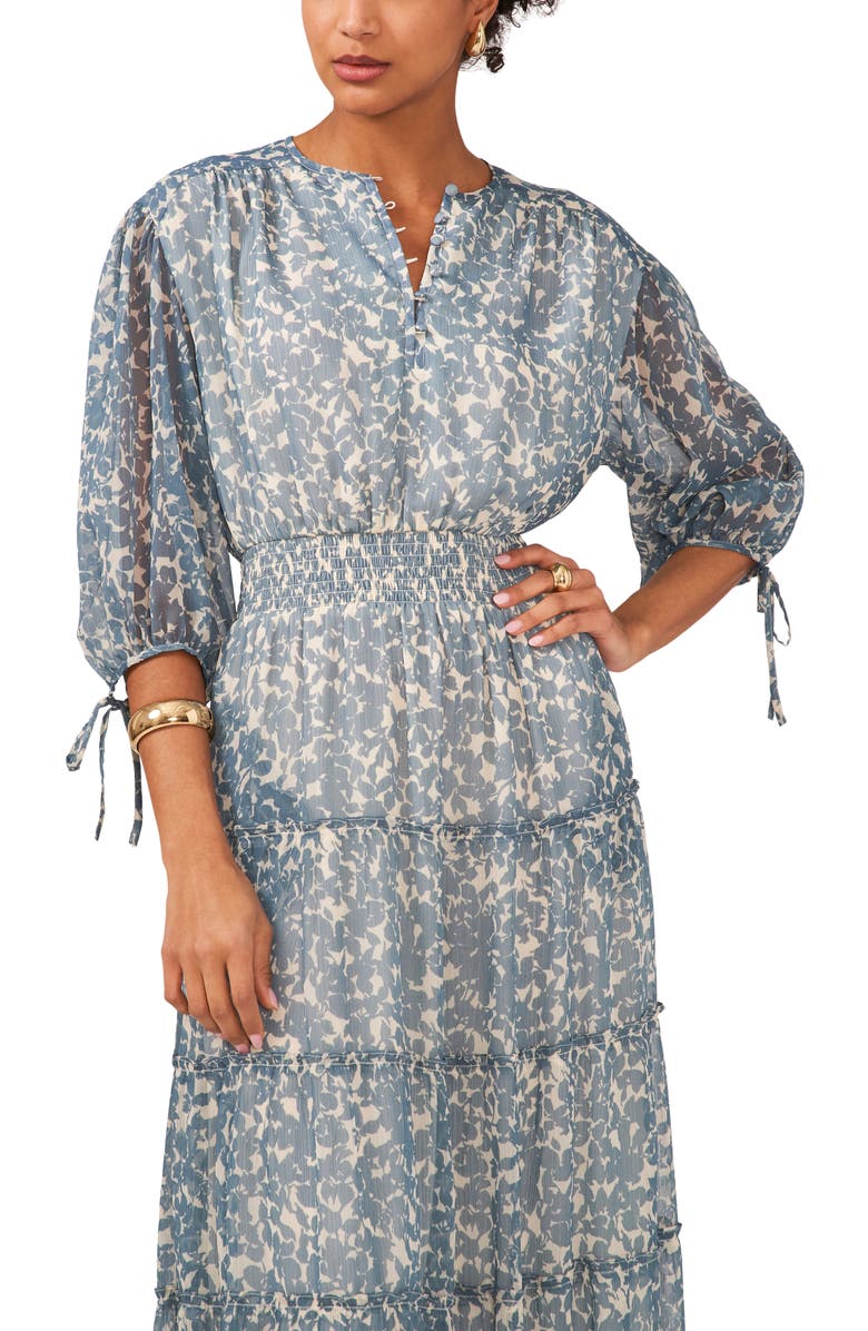 1.STATE Tie Neck Long Sleeve Tiered Maxi Dress