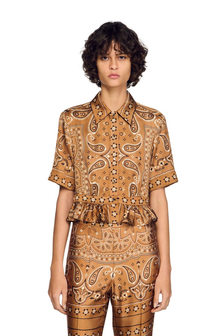 Bandana print cropped shirt, Main, color, Brown / black