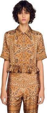 SANDRO Bandana print cropped shirt