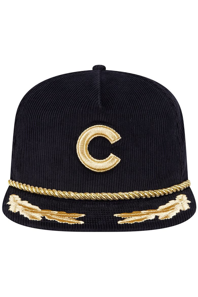 Men's New Era Black Chicago Cubs Corduroy Filigree Golfer Adjustable Hat, Alternate, color, Black