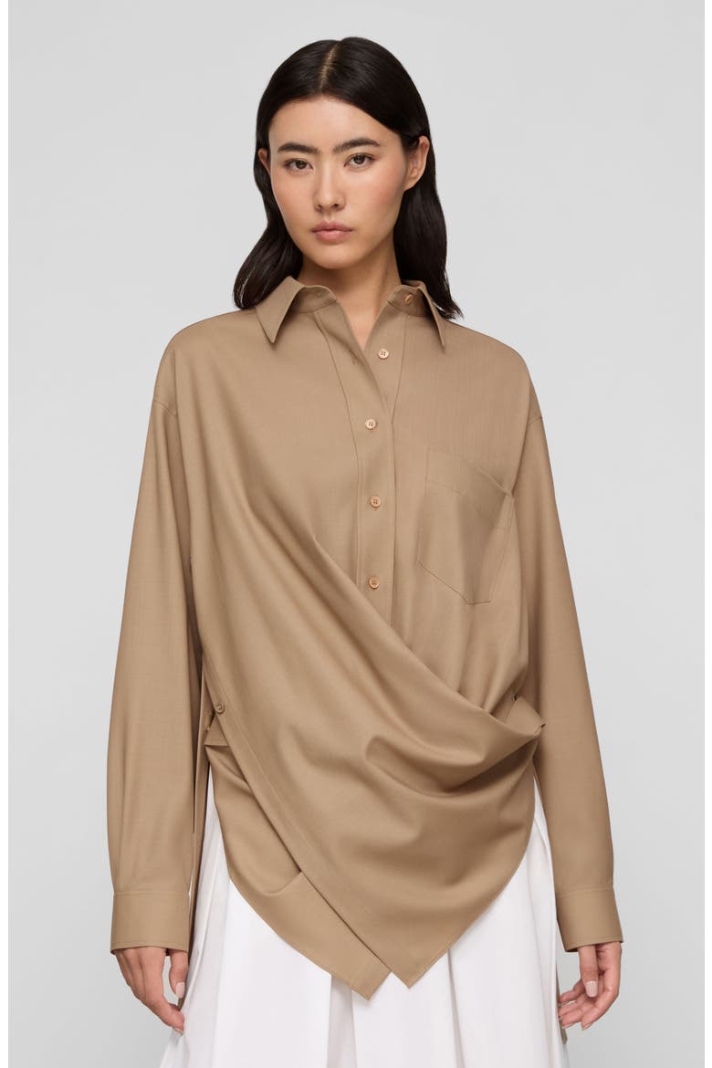 Tropical Wool Blend Convertible Wrap Blouse, Alternate, color, BROWNSTONE