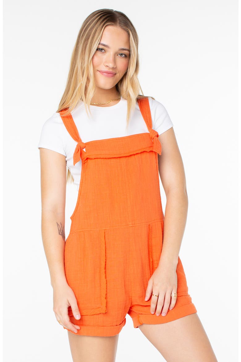 Sundown Dive Cotton Gauze Short Overalls, Alternate, color, TIGERLILY SOLID
