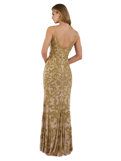 Lara New York Spaghetti Strap Beaded Dress In Gold