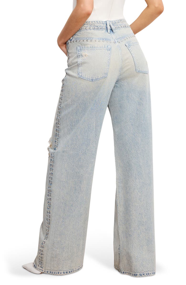 Good American Good Standard Ease Studded High Waist Wide Leg Jeans, Alternate, color, Indigo784