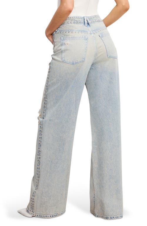 Good American Good Standard Ease Studded High Waist Wide Leg Jeans