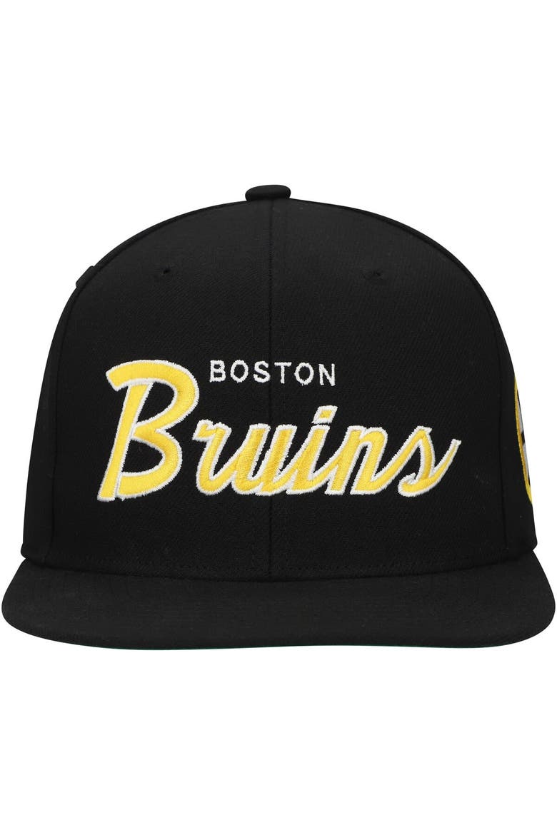 Men's Mitchell & Ness Black Boston Bruins Core Team Script 2.0 Snapback Hat, Alternate, color, Black