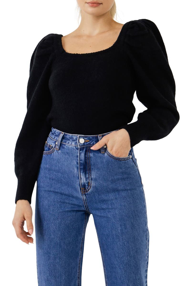Endless Rose Puff Sleeve Square Neck Sweater, Main, color, 