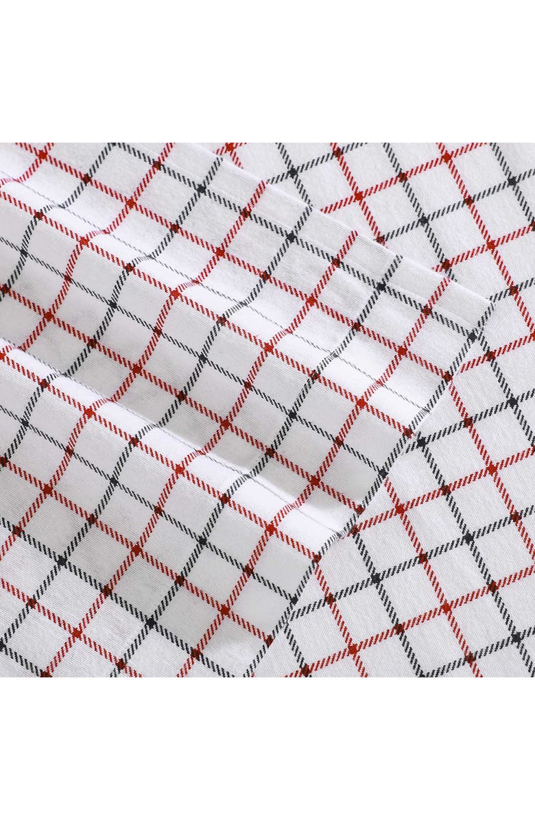 Tommy Hilfiger Tompkins Windowpane Cotton Flannel Sheet Set, Alternate, color, White/ Medium Red/ Navy Blue