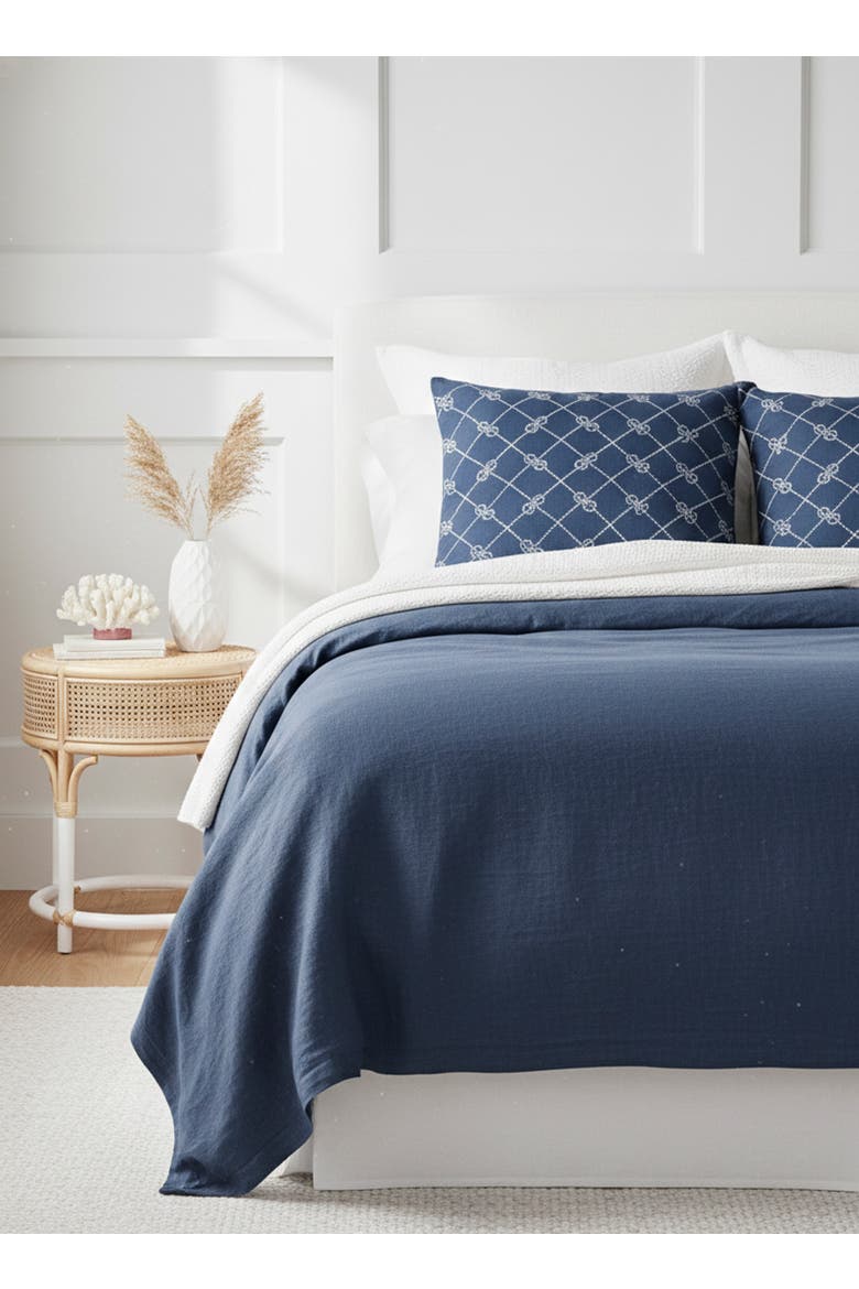 Captains Knots Linen Euro Pillow with Down Alternative Insert, Alternate, color, Navy Blue