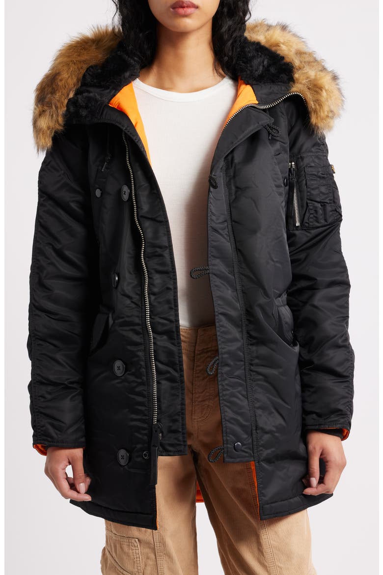 Alpha N-3B Water Resistant Parka with Removable Faux Fur Trim
