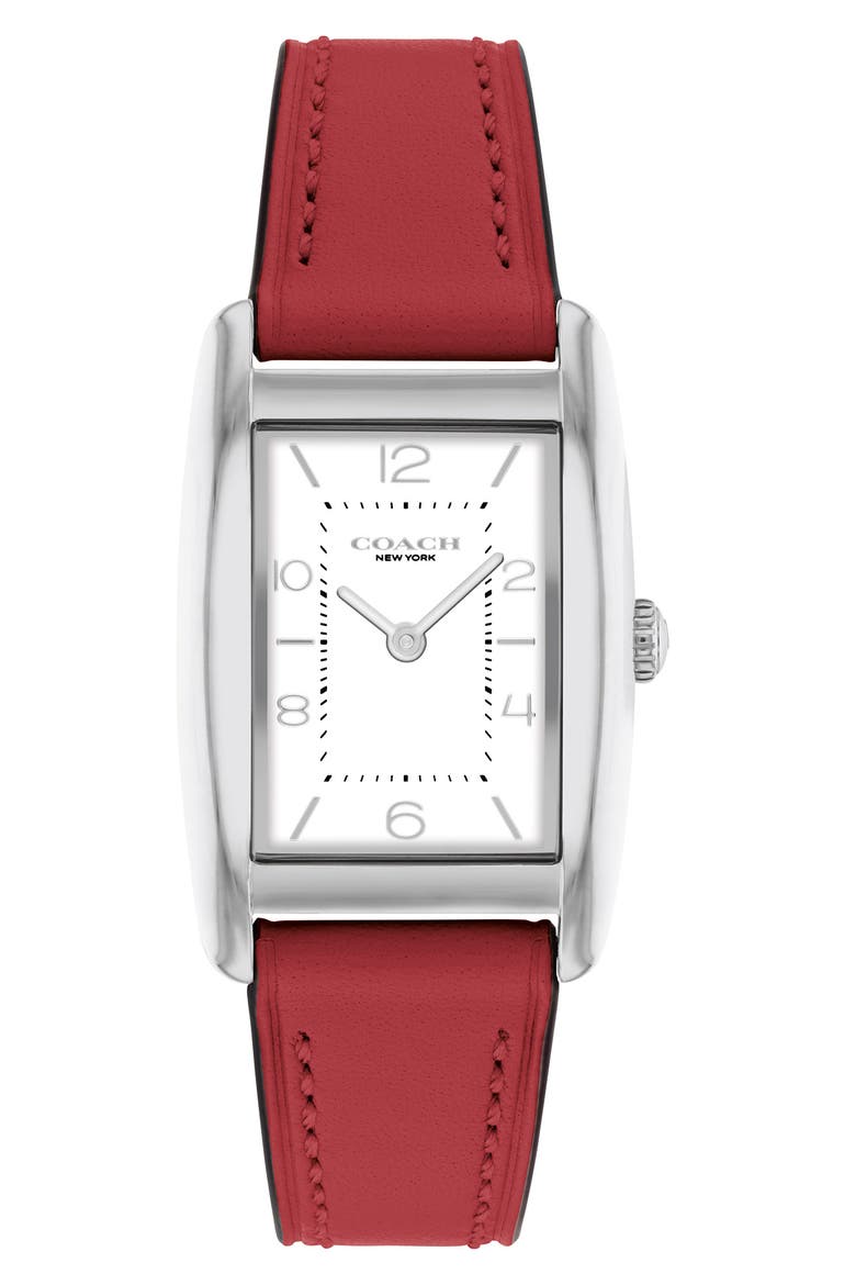Reese Rectangular Leather Strap Watch, 24mm, Main, color, WHITE