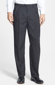 Berle Self Sizer Waist Plain Weave Pleated Washable Trousers