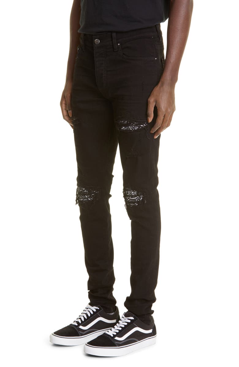 AMIRI Men's MX1 Bandana Ripped Patch Skinny Jeans, Alternate, color,