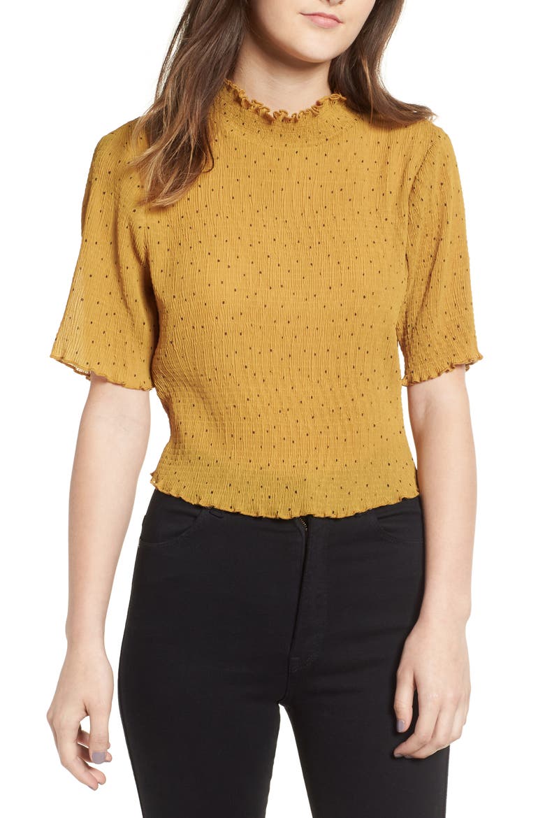 Crinkle Crop Top, Main, color, MUSTARD DOT